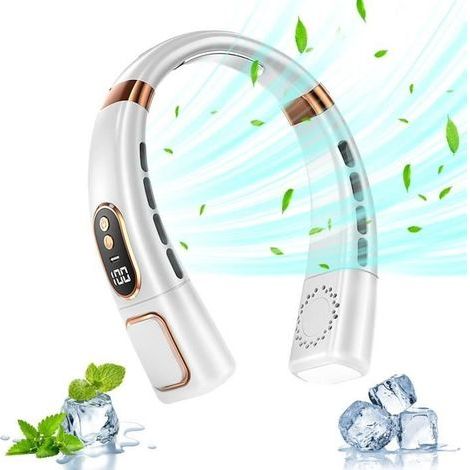 Wiederaufladbarer USB-Nackenventilator – Leise – 5 Geschwindigkeitsstufen – Freihändig
