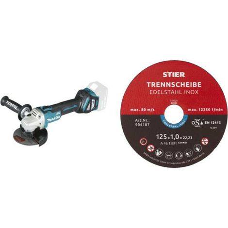 Makita Akku-Winkelschleifer DGA511Z, Solo-Version + Edelstahl-Trennscheibe 125 x 1,0 x 22,23 mm, Form gerade (1/3)