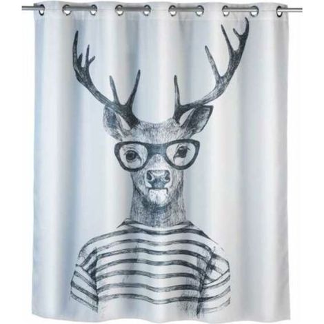 Rideau de douche antimoisissure Mr Deer Comfort Flex, rideau de douche original, lavable en machine et waterproof, 10 anneaux rideau de douche intégrés, polyester, 180x200 cm, noir - blanc (1/5)