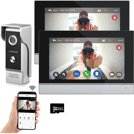 Tuya WiFi Wired Video Intercom System with 7-inch Touchscreen 1080P Camera,  Doorbell,  and Smart Intercom Kit with Tuya App,  Motion Detection,  1 Doorbell,  and 2 Monitors (1/5)