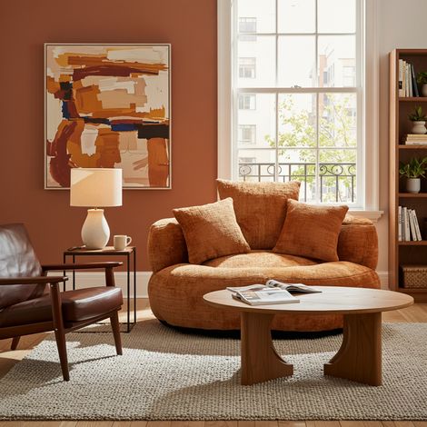 URBAN MEUBLE Canapé-lounge compressé — Pouf/canapé décontracté, durable et confortable, incluant trois coussins, en tissu chenille orange