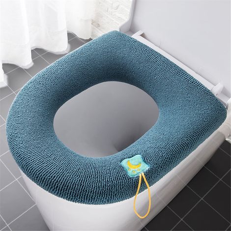 Couvre-Abattant De Toilette Tricoté - 44 x 36 cm - Pour Abattants Standard - Lavable - Avec Poignée De Levage (1/2)