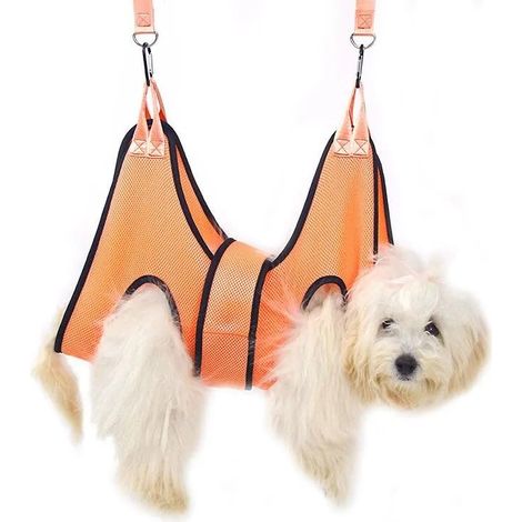 Hamac de toilette pour chiens et chats, maille respirante orange, pour coupe-ongles et toilettage, réglable et résistant