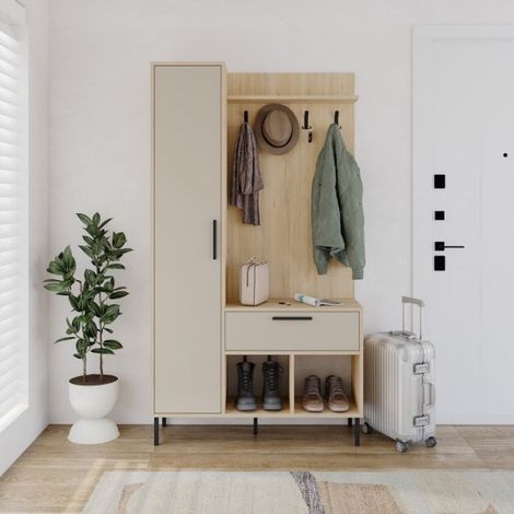 Mobile da Ingresso Acton Rovere e Cashmere con Appendiabiti, Cassetto e Anta - 108 cm