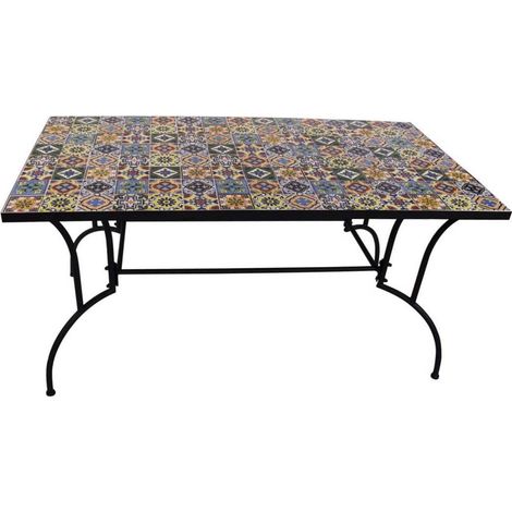 Table de jardin en métal 150 x 80 cm – Décoration mosaïque fleurs – Résistante aux intempéries – Hauteur 73 cm – Lifeingarden