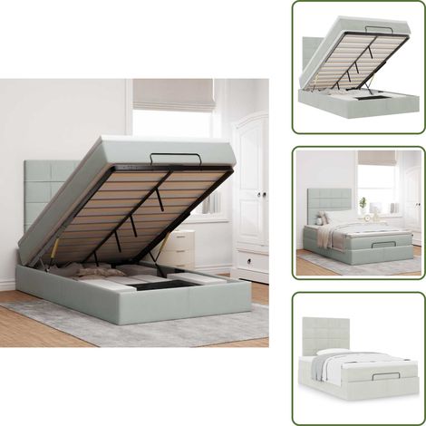 Ottoman-Bett mit Matratzen Hellgrau 120x200 cm Samt - Ottoman-Bett - Ottoman-Betten - Bettrahmen - Bettgestell (1/5)