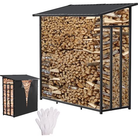 TolleTour Abri bois de chauffage porte-bûches grande capacité, 185 x 70 x 185 cm, structure acier avec toit galvanisé et deux couvertures PE (1/5)