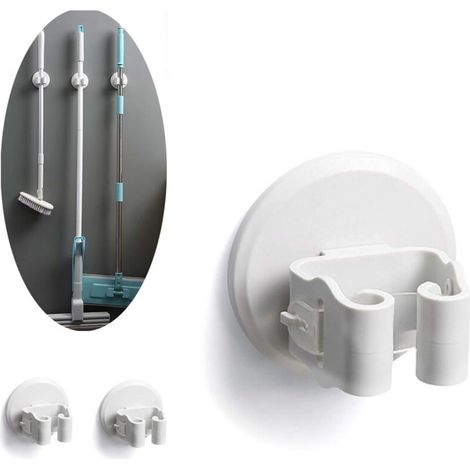 Porte Balai Mural Auto Adhésif Support Pratique pour Balais et Outils Lot de 3 Pièces (Blanc) (1/5)