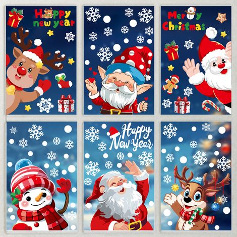 Autocollants Père Noël, décorations de Noël à exporter, autocollants pour portes vitrées, autocollants statiques rennes et bonhommes de neige, autocollants flocons de neige blancs pour fenêtres