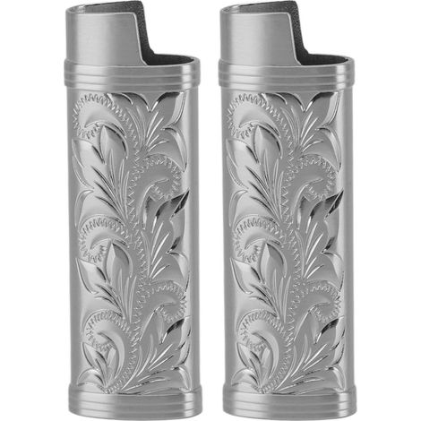 Étui à briquet 2 pièces en alliage de zinc, motif floral, pour randonnée et camping, gris (1/5)