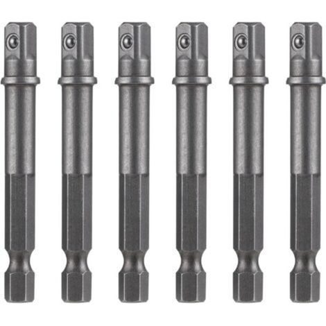 Lot de 6 adaptateurs de douille, adaptateur de douille, adaptateur hexagonal 1/4\", tige hexagonale carrée, pour perceuse et visseuse sans fil, porte-embout (1/4)