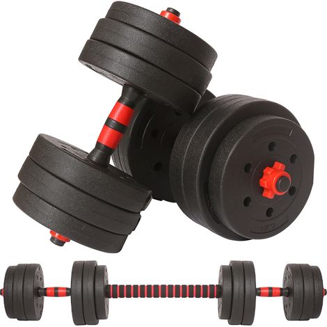 Set Manubri da 25kg (4x2.5kg+4x2kg+4x1.5kg) Bilanciere Pesi Fitness Rosso e Nero (1/5)