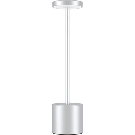 Cordless Table Lamp, Rechargeable Eye Protection LED Table Lamp, Metal Aluminum Bedside Table Lamp, Suitable for Bedroom, Studio Dining Room (Silver)