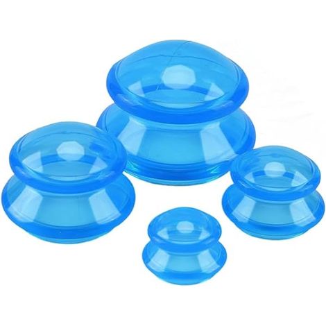 Ventouses en Silicone, Lot de 4 ventouses en silicone anti-cellulite - Appareil de massage pour le corps - Kit de massage sous vide - Anti-âge - Pour le visage et tout le corps (bleu) (1/5)