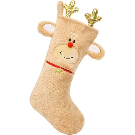Chaussette De Noël - Renne En Peluche - Pour Cheminée Et Décoration Festive - 1 Pièce (1/5)