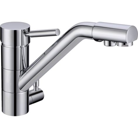 Robinet mitigeur 3 voies chromé – Pour eau chaude, froide et purifiée – Canne orientable 360° – Flexibles 3/8'' inclus (1/5)