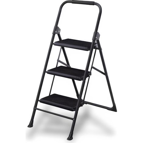Scala pieghevole in metallo con 3 gradini gommati - mis. 47x113 cm - Scaletta con piedini antiscivolo e portata massima 150 Kg (1/5)