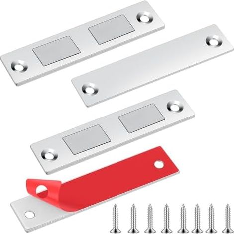 Aimant Porte Placard, 2 Pièces Ultra Mince Loqueteaux Magnétiques Puissant de Placard Cuisine Loquet Magnétique Vis Meuble Fermeture pour Tiroir, Armoire, Coulissant - (1/5)