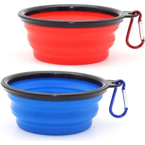 Collapsible Dog Bowl, Set of 2 Collapsible Dog Water Bowls for Cats Dogs, Portable Pet Drinking Bowl for Walking Parking 350ML (Blue + Red).. (1/5)