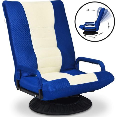 COSTWAY Chaise de Jeu Pivotante 360 Degrés, Chaise Pliante Ajustable en 6 Positions, Dossier Rembourré Confortable (Bleu) (1/5)