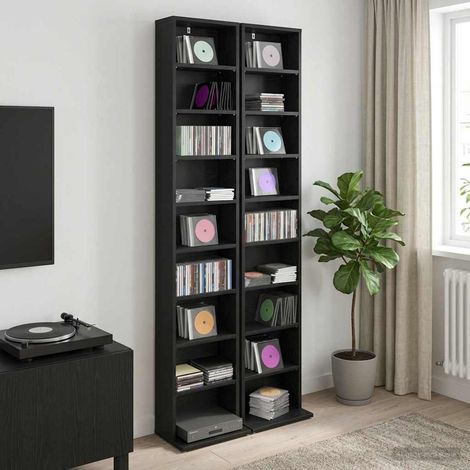 vidaXL CD Cabinet 2 pcs Black Oak 33 x 23.5 x 175 cm Engineered Wood (1/5)