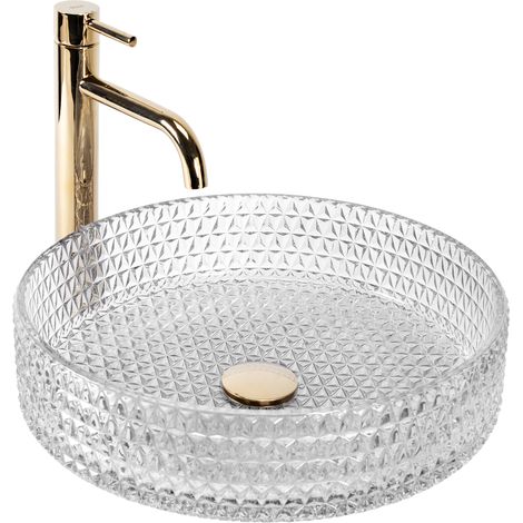 Countertop Basin REA CRISTAL TRANSPARENT 39 GOLD BRUSH RING (1/5)