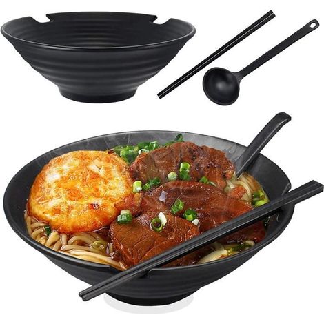 2 bols à soupe japonais, 1000 ml, en mélamine noire, lave-vaisselle, pour nouilles et soupes
