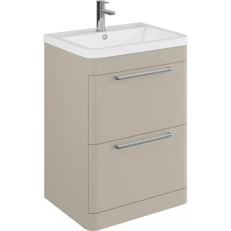 Balterley Calwich Contemporary Bathroom Floor Standing Vanity Basin Unit with 2 Drawers & 1 Tap Hole Polymarble Basin, Pebble Grey, 600mm (1/4)