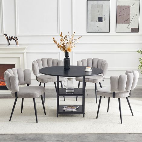 Set tavolo e 4 sedie da pranzo rotondo 107 cm con 2 ripiani, stile industriale, nero e grigio (1/5)