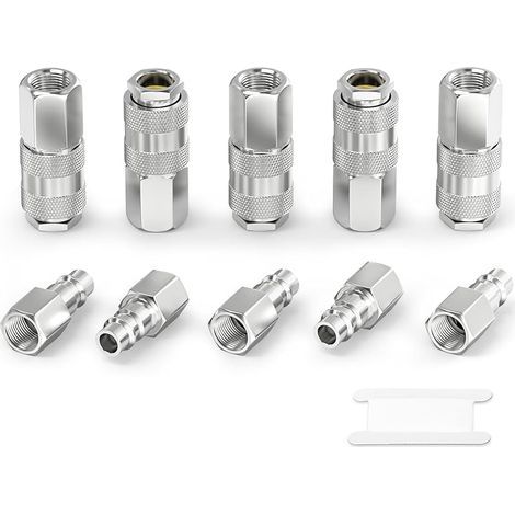 10 Connettori per tubi aria da 1/4 di pollice, raccordi per tubo compressore con filettatura femmina BSP da 1/4" Euro, kit di innesti rapidi e spine per tubi dell'aria (1/4)