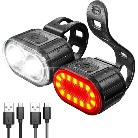 Ensemble éclairage vélo rechargeable USB, avant + arrière LED ultra-bright, étanche, pour nuit (1/5)
