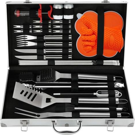 Set d'ustensiles de barbecue 30 pièces en acier inoxydable avec mallette (1/5)