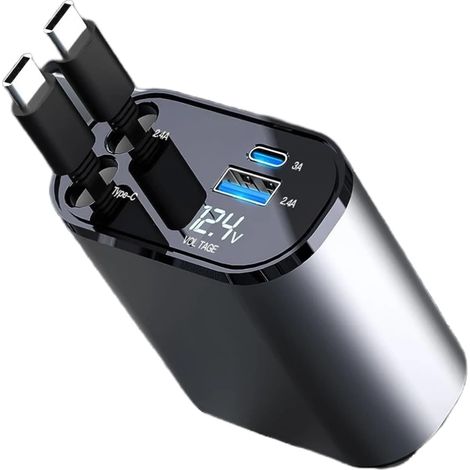 Chargeur de voiture rétractable Kwak, allume-cigare USB-C 100 W, adaptateur avec câble dissimulé, chargeur de voiture à charge rapide compatible avec iPhone (1/5)