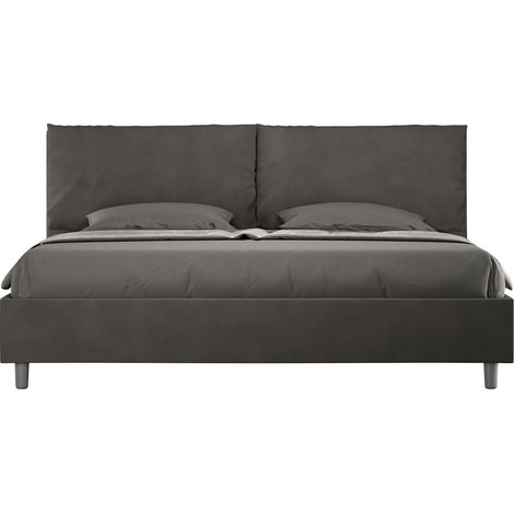 Letto Matrimoniale King Size 200x200 cm con Rete e Contenitore Imbottito in Microfibra Antea Large Grigio (1/5)