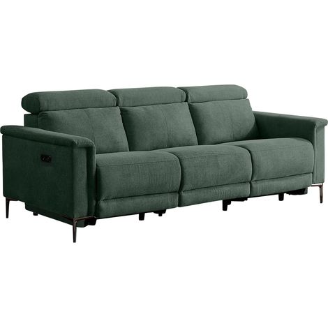 Lund-Canapé 3 places avec 2 fauteuils électriques en tissu vert foncé (1/5)