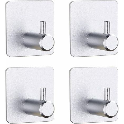 Lot de 4 crochets adhésifs 3 m pour porte-serviettes sans perçage - Crochet mural de cuisine - Noir - Avec ventouse - Argenté (1/4)