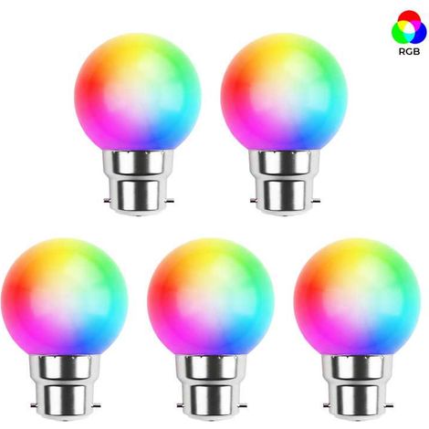 Lot de 5 ampoules Led RGB B22 Incassables - Guirlandes guinguette - Culot baïonnette