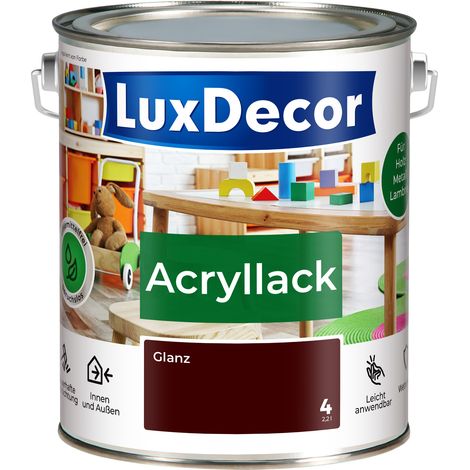 LUXDECOR Acryllack Holzfarbe Metall und Holz Lack Buntlack Glanz (04) Heiße Schokolade - 2,2L