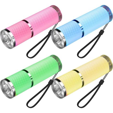 Set mit 4 Mini-LED-Taschenlampen für Kinder mit Trageband und 24 AAA-Batterien, wasserdicht mit Gummigriff für Camping, Outdoor-Aktivitäten, Wandern und Camping (1/5)