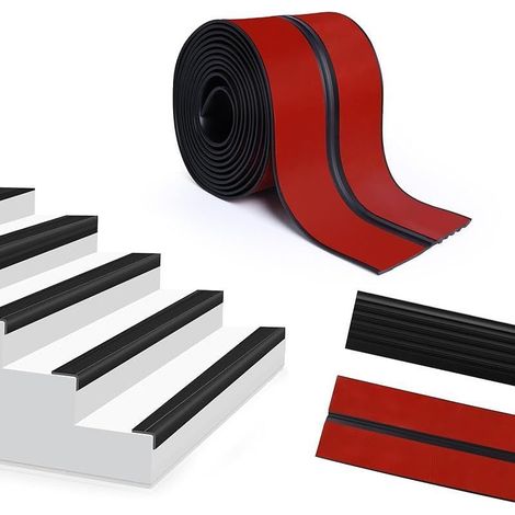 Bande d'escalier antidérapante en caoutchouc noir flexible 2m, autocollante pour intérieur et extérieur, protection de sécurité (1/5)