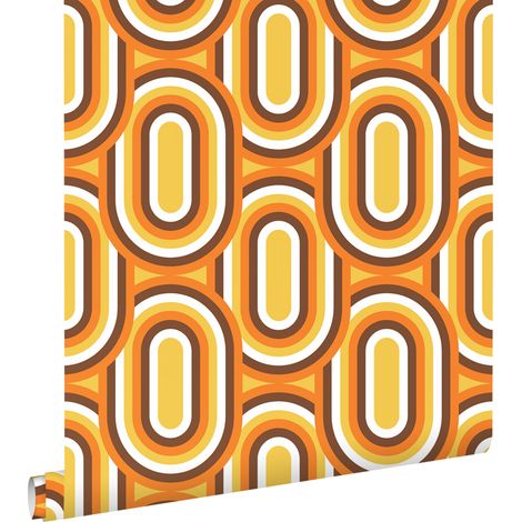 papier peint ornements au style rétro orange, jaune et marron - Sanders & Sanders