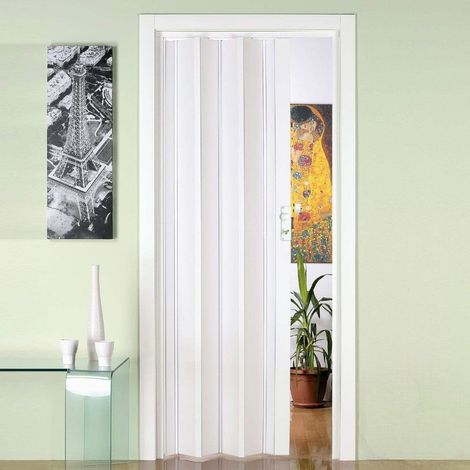 Porta a soffietto effetto legno in pvc rigido con maniglia 82x214 cm - Ciliegio (1/5)