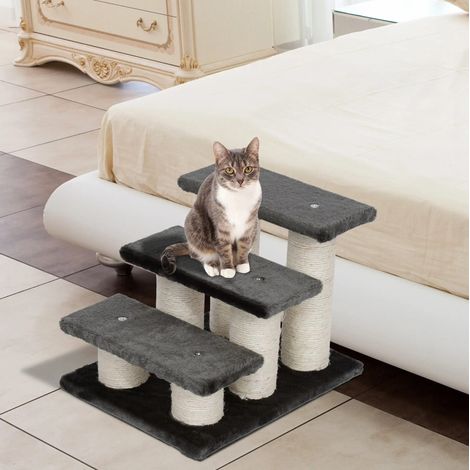 Escalera para gatos y perros de 3 peldaños, gris, 45 x 35 x 34 cm, revestimiento de peluche HAVRYA (1/4)