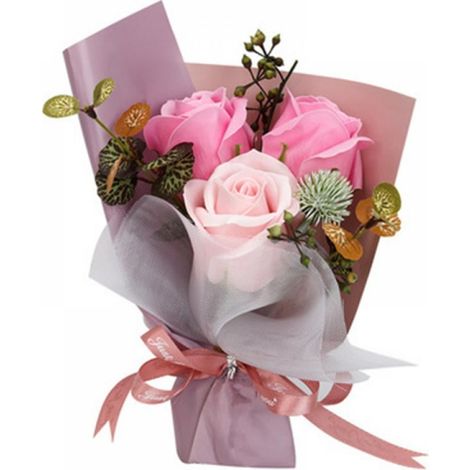 Bouquet De Fleurs En Savon - Rose Artificielle Rose - Pour Fête Des Mères Saint Valentin Et Autres Occasions - 1 Pièce (1/4)