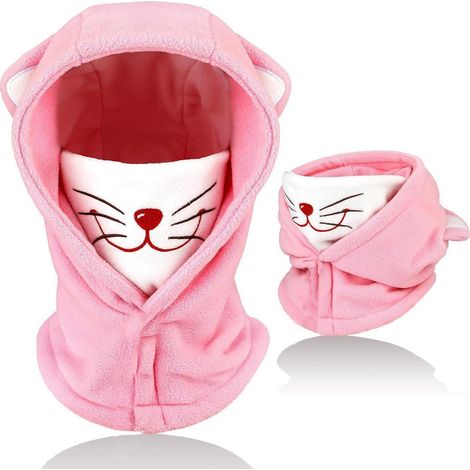 Kinder Sturmhaube Fleece Rosa Katze 4-12 Jahre, Winddicht & Warm, Multifunktion (1/5)