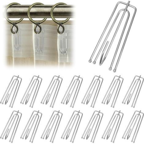 50er-Pack Gardinenhaken aus Edelstahl – mit 4 Zinken – Aufhängehaken – Aufhängehaken für Gardinenstangen (1/5)