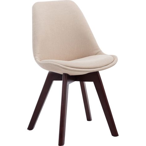 Chaise de salle à manger x1 design scandinave en tissu crème et piètement à 4 pieds en bois marron 100003301 (1/5)