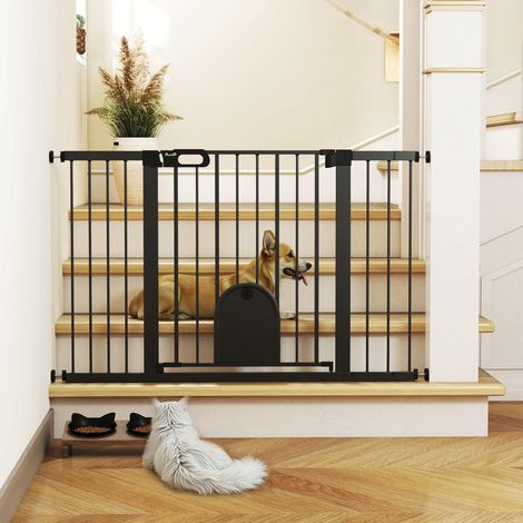 Cancelletto di sicurezza per cani con porticina piccola per scale e porte, 75-131 cm, con 3 estensioni, nero.