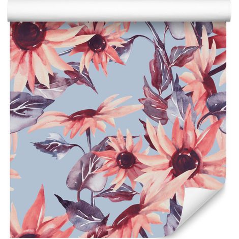 Papel pintado de girasoles rosas para salón y dormitorio, 50x1000 cm. (1/5)
