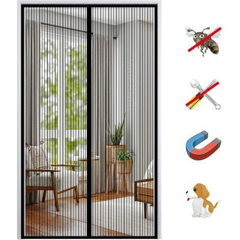 Magnetische Moskitonetztür, selbstklebender Netzvorhang, automatisch schließendes Moskitonetz, magnetisches Moskitonetz ohne Bohren - Schwarz - 120 x 220 cm (47 x 86 Zoll) (1/5)
